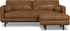 SIMPLIHOME Morrison Mid-Century Modern 89 inch Wide Sofa with Ottoman Set in Caramel Brown Genuine Leather for the Living Room and Family Room