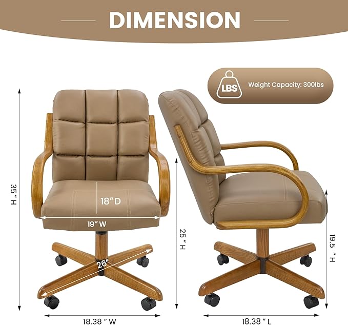 Chromcraft Douglas Set of 4 Classic Swivel Tilt Caster Chairs, Kitchen Chairs (Taupe-Chestnut)