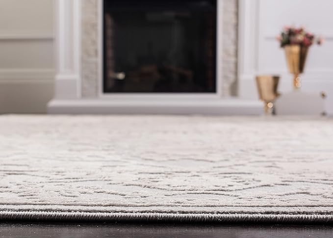 SAFAVIEH Area Rug 3' Square - Reflection Collection - Light Grey & Cream, Non-Shedding & Easy Cleaning, Ideal for Foyer, Living Room, Bedroom (RFT665C)