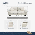 PHI VILLA Indoor Modular Couches Sets, 87.5" Sectional Loveseat Sofa with Upholstered Deep Seat, 2-Seater Comfy Couches for Living Room Bedroom, Chenille Fabric, Beige