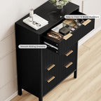 47" Tall Dressers for Bedroom Fluted 5 Drawer Dresser, Wooden Dresser Modern Chest of Drawers Dressers with Organizer Storage for Bedroom, Living Room, Entryway, Black