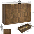 Fluted 8 Drawer Double Dresser Wood,55” Wide Bedroom Dresser Mid Century Chest of Drawers Wooden with Gold Handle,Dressers TV Stand for Bedroom,Living Room,Walnut
