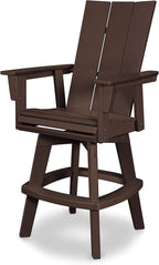 POLYWOOD® Modern Curveback Adirondack Swivel Bar Chair in Mahogany