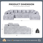 131'' U Shaped Sectional Couches with Chaise Lounge, No Assembly Required Deep Seat Modular Cloud Sofa for Living Room 1PCS, Bedroom(Light Gray)