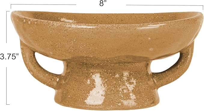 Creative Co-Op Stoneware Footed Pedestal/Bowl with Handles, Reactive Glaze, Taupe