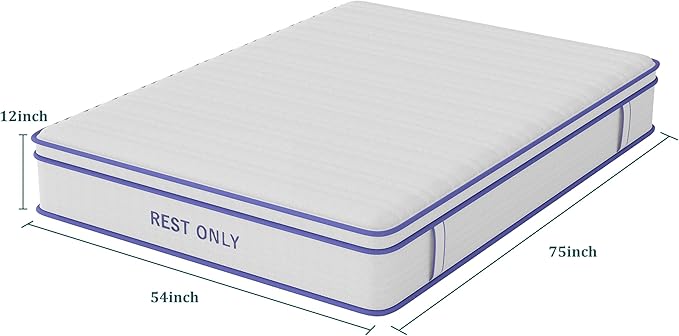 Full Size Mattress 12 Inch, Rest Only Full Mattress in a Box, Medium Firm for Pressure Relief, Memory Foam & Individually Wrapped Coils Pocket Spring for Motion Isolation