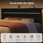 King/Cal King Size Upholstered Velvet Headboard, Adjustable Head Boards with LED Light & Charging Station, Bed Headboard Only, Attach Frame, Ideal for Bedroom, Dorm, Guest Room, Black
