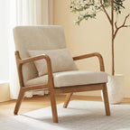 Accent Chair Mid Century Modern Armchair with Lumbar Support Pillow Wood Legs PU Leather Upholstered Lounge Chairs Comfy High Back Cushion for Living Room Bedroom