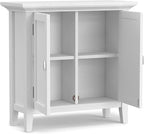 SIMPLIHOME Redmond SOLID WOOD 32 inch Wide Transitional Low Storage Cabinet in White for the Living Room, Entryway and Family Room