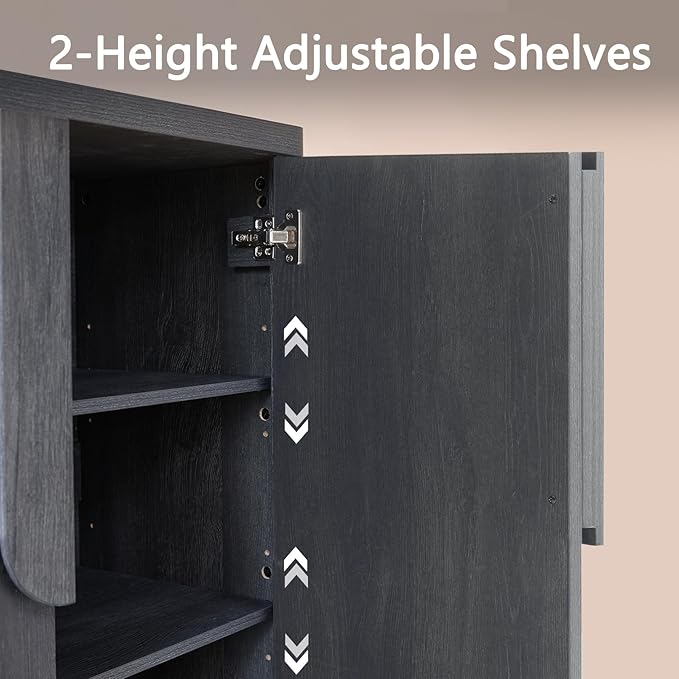69'' Sideboard Buffet Cabinet W/Storage, Modern Accent Cabinets W/Curved Handles & Adjustable Shelves, 4 Doors Coffee Bar Buffet Table Credenza for Living Room Kitchen Hallway, Dark Grey