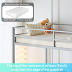 Karl home Twin Metal Loft Bed with Desk, with Power Outlet and LED Lighted, Safety Guardrail & Ladder, Space Saving, No Noise, No Box Spring Needed, Grey