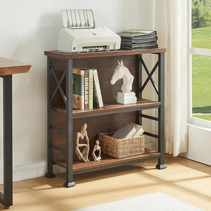 HOMBAZAAR Book Shelf,3 Tier Small Bookshelf with Metal Frame and Backboard,Small Shelf Bookcase for Living Room,Bedroom and Office,29.5 inch