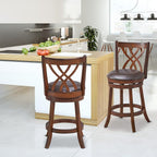 COSTWAY Bar Stools Set of 2, 360° Swivel Chairs with Rubber Wood Frame, 26 Inches PU Leather Cushioned Seat and Footrests, for Kitchen Island, Dining Room, Bar (Brown-26 inches, 2 stools)