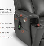 MCombo Heavy Duty Lift Chair for Elderly, Extra Wide Dual Motor Power Lift Recliner 450lbs with Hidden Cup Holders, USB Charging, Breathable Faux Leather R7777 (Grey)