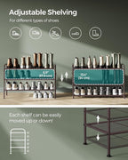SONGMICS Shoe Rack, 3-Tier Shoe Organizer, Metal Shoe Shelf Storage with 4 Side Hooks, Holds 15 Pairs of Shoes, Height-Adjustable Shoe Rack for Entryway, Hallway, Closet, Easy Assembly, Chestnut Brown