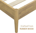 NTC Lupin Wooden Bed Frame with Headboard, Solid Oak and Rubber Wood Foundation with Silent Slats and Wood Central Supports, 1000 Lb Capacity, Queen - Sand