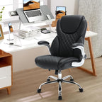 Executive Office Chair, High Back Faux Leather Ergonomic Office Desk Chairs with Wheels, 90-120° Rocking Managerial Swivel Home Computer Chairs with Flip up Arms Lumbar Support(Black)
