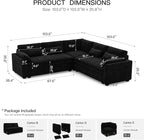 Belffin Large Modular Sectional Sofa with Double 61" Loveseat, Corduroy Corner Couch with 9" Soft Dual-Layer Seats Cushion for Living Room, Apartment, Small Sapce, Black