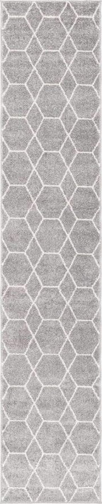 Unique Loom Trellis Frieze Collection Area Rug - Geometric (2' x 10' Runner, Light Gray/ Ivory)