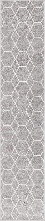 Unique Loom Trellis Frieze Collection Area Rug - Geometric (2' x 10' Runner, Light Gray/ Ivory)