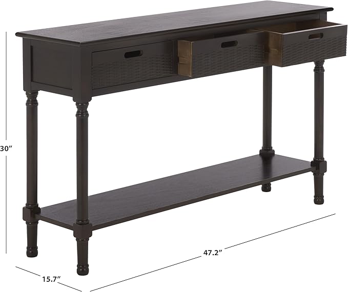 SAFAVIEH Home Collection - Landers Dark Chocolate Console Table with 3 Basket Drawers and 1 Shelf, Farmhouse Accent Entryway Table (CNS5711F)