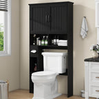 Over The Toilet Storage Cabinet, Farmhouse Storage Cabinet Over Toilet with Barn Door& Toilet Paper Holder Stand，Home Space-Saving Toilet Rack, for Bathroom, Restroom, Laundry.Pure Black
