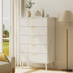 LYNSOM Fluted Dresser and Nightstand Sets 2 Piece, 2-Drawer Nightstands and 5-Drawers Dresser, Wood Bedroom Furniture Set for Home, Bedroom, Hallway, White