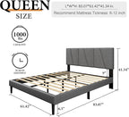 Queen Size Platform Bed Frame with Modern Upholstered Headboard, Wooden Slats Support, Noise Free, No Box Spring Needed, Easy Assembly, Dark Grey, Linen