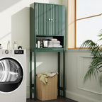 Tangkula Over The Toilet Storage Cabinet, Bathroom Space Saver with Fluted Doors Adjustable Shelf & Bottom Bar, Freestanding Above Toilet Storage Cabinet Organizer for Laundry, Restroom (Forest Green)