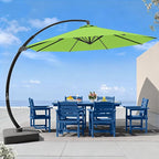 7 Piece Patio Dining Set with 11ft Patio Umbrella (Apple Green), 7 Navy Outdoor HDPE Dining Set with 6 Chairs + 1 Large Table, for Market, Pool, Garden, Backyard, Deck