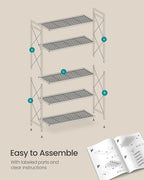 SONGMICS 5-Tier Metal Storage Rack, Shelving Unit with X Side Frames, Dense Mesh, 12.6 x 31.5 x 57.3 Inches, for Entryway, Kitchen, Living Room, Bathroom, Industrial Style, Cloud White UBSC185W01