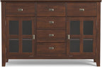 SIMPLIHOME Artisan Buffet - 54 inch Wide Solid Wood 3-Door Sideboard Buffet in Russet Brown, Transitional Storage Cabinet for Dining Room or Kitchen with Adjustable Shelves and Bronze Hardware