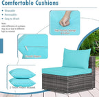 Tangkula 7 Pieces Patio Furniture Set, Patiojoy All-Weather Outdoor Rattan Sectional Sofa Set with Cushions and Tempered Glass Coffee Table, for Garden, Lawn, Backyard (Turquoise)