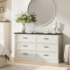 Farmhouse 6 Drawer Dresser for Bedroom, 55 Inch Wide Modern White Dresser TV Stand with Large Drawers & Bar Handles, Rustic Wood Chest of Drawers for Bedroom