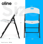 Oline Folding Chair, Indoor Outdoor Plastic Commercial Stackable Foldable Guest Chairs for Events Office Wedding Party Picnic Kitchen Dining, 350lb Capacity (White, 6 Pack)