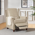 HULALA HOME Genuine Leather Recliner Chair Set of 2, Push Back Recliner Armchair with Thick Seat and Backrest, Comfy Adjustable Home Theater Single Recliner w/Nailhead Decor for Living Room(Beige)
