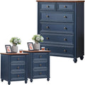 Farmhouse Dressers and Night Stand Set of 3, Wood 43.5'' Tall Dresser and 18'' Wide Chest of Drawers, Roman Column Nightstand Set of 2, Bedroom Furniture Dresser Suites for Living Room, Hallway, Home