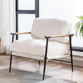 HEAH-YO Modern Accent Chair Set of 1, Upholstered Lambwool Living Room Chair with Backrests, Comfy Reading Armchair for Bedroom, White