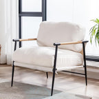 HEAH-YO Modern Accent Chair Set of 1, Upholstered Lambwool Living Room Chair with Backrests, Comfy Reading Armchair for Bedroom, White