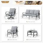 Sophia & William Patio Furniture Sets for 7 Outdoor Conversation Set 7 Pcs with 2 x Swivel Chairs, 2 x Armrest Sofa, 1 x 3-Seat Cushion Chairs, 2 x Ottomans for Coffee Garden Backyard Poolside Grey