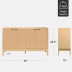 Best Choice Products 55" Modern 4-Door Sideboard Storage Cabinet, Buffet, Media Cabinet, Cupboard, Entryway Accent Table, Bookcase w/Reed Panels and Adjustable Shelves – Natural