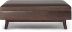SIMPLIHOME Owen 48 inch Wide Mid Century Modern Rectangle Rectangular Storage Ottoman in Distressed Chestnut Brown Vegan Faux Leather, Assembled, For the Living Room, Entryway and Family Room