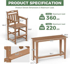 HDPE Outdoor Patio Bar Set with High Top Table and 2 Adirondack Chairs, All-Weather Bar Height Outside Rectangular Pub Furniture for Bistro, Garden, Backyard, Deck | 3-Pieces, Teak