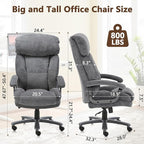 CLATINA Big and Tall Executive Office Chair, Extra Wide Seat, 800 LBS Capacity Heavy Duty Ergonomic Cloth Desk Chair with Wheels and Padded Armrests, High Back Fabric Computer Task Chair, Grey