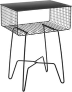 mDesign Steel Side Table Nightstand with Storage Shelf Basket for Bedroom, Living Room, Home Office; Rustic Bedside End Table, Industrial Modern Accent Furniture - Concerto Collection - Black