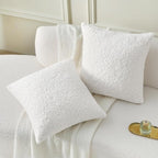 FUTEI Cream White Throw Pillow Covers 18x18 Inch Set of 2,Furry Faux Fur Teddy Boucle Textured Cushion Covers,Soft Fluffy Decorative Pillow Case,Home Decor for Couch Bed Living Room Office Car
