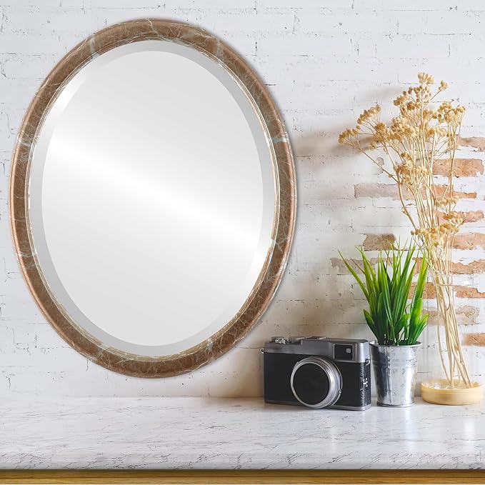 OVALCREST Oval Beveled Wall Mirror for Home Decor - Toronto Style - Champagne Silver - 26" x 22"