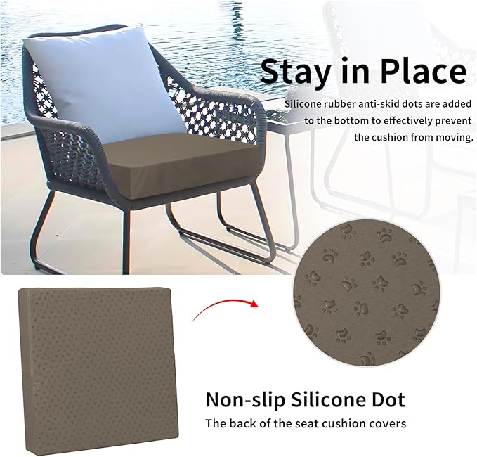 Easy-Going Waterproof Patio Cushion Covers ONLY Cover 22x20x4 inch 2 Pack Replacement Non-Slip Outdoor Seat Cushion Slipcover with Zipper. Taupe