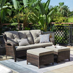 HUMMUH Patio Furniture 7 Pieces Outdoor Furniture Set PE Wicker Patio Couch with Swivel Glider Chairs,Patio Ottomans,Side Table