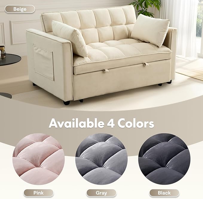 FLEXISPOT XCT4 Pull Out Couch for Small Spaces, 3-in-1 Convertible Loveseat Sofa Bed with Adjustable Backrest, Compact Futon Sofa Bed Twin Sleeper Loveseat for Apartment Dorm RV Guest Room,Cream